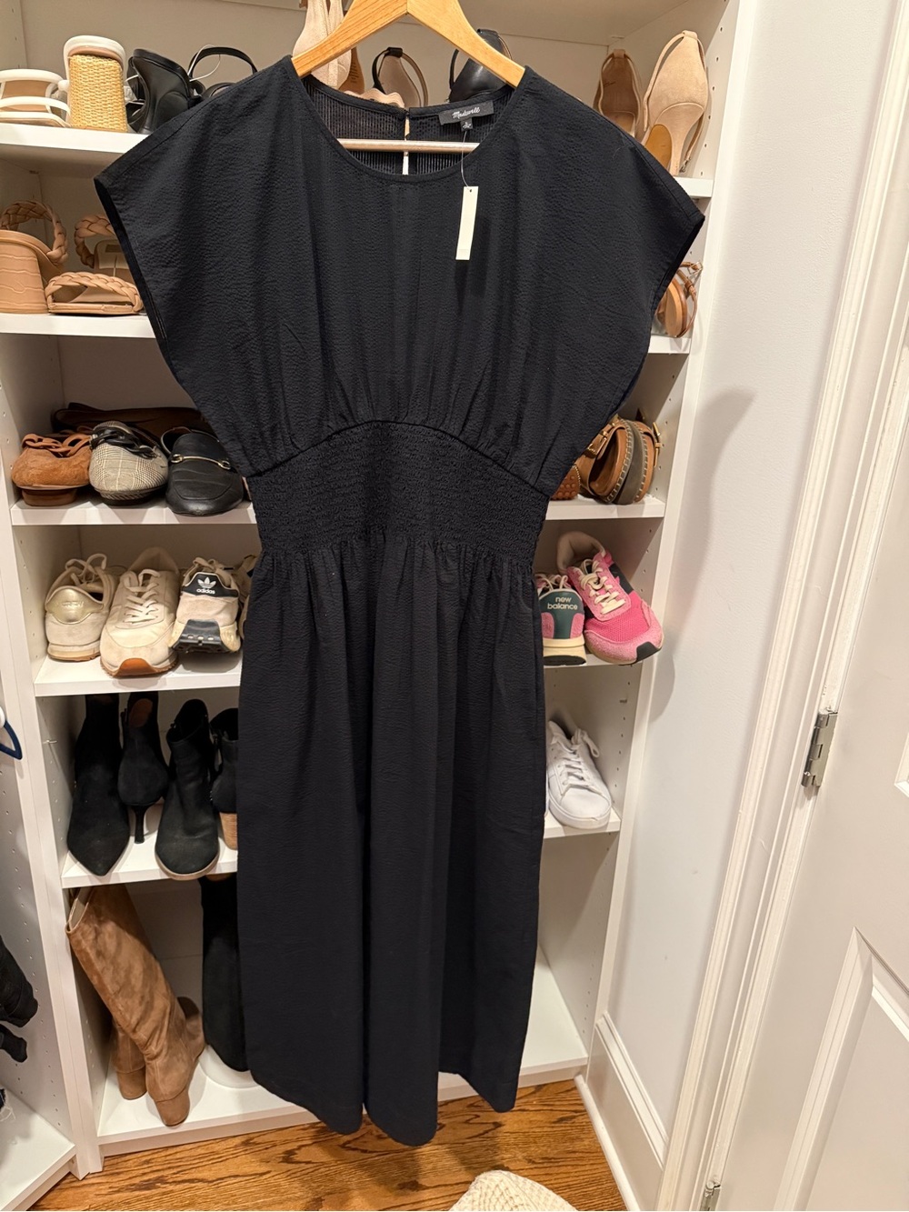 Madewell Black Smocked-Waist Midi Dress